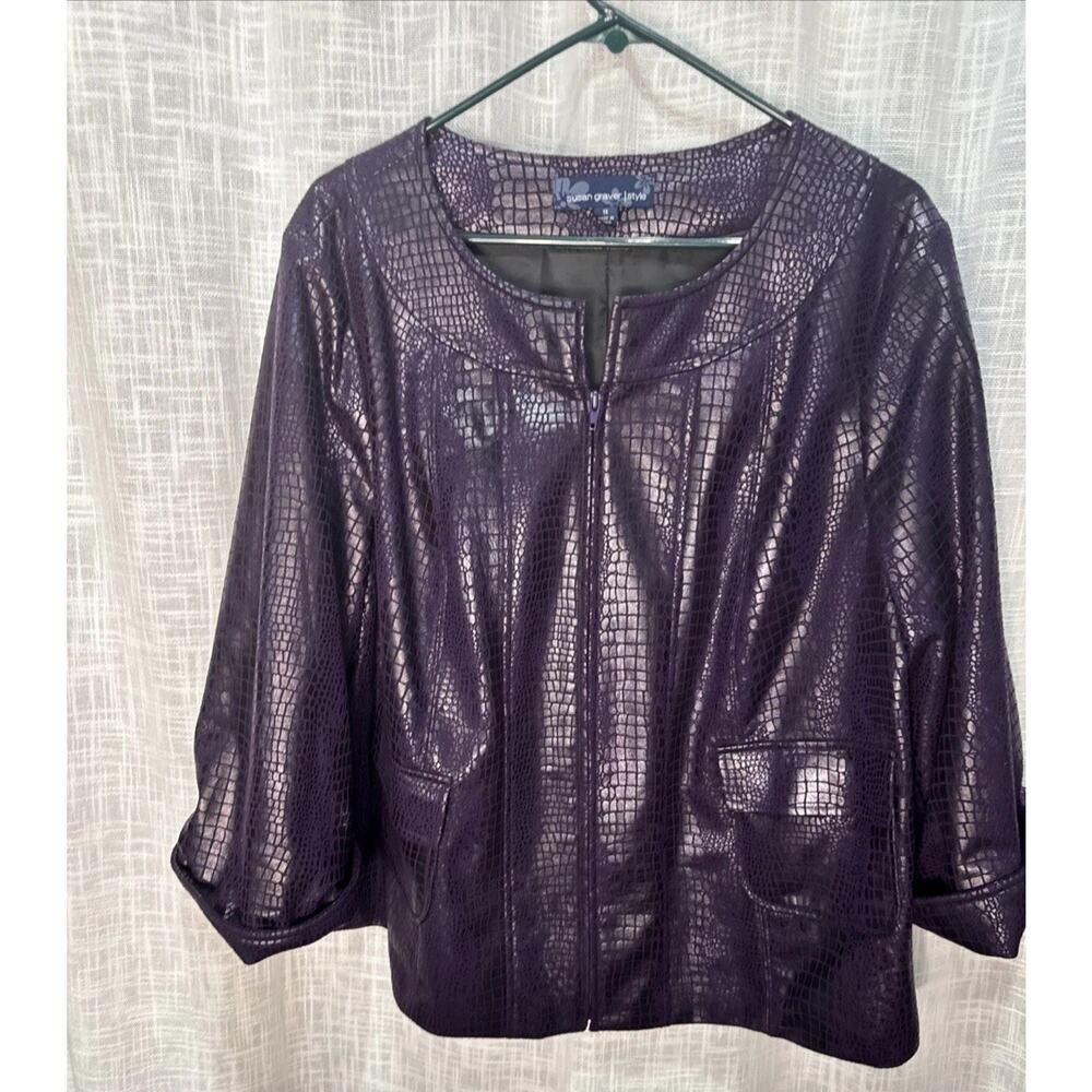 Susan Graver Style purple Croc Embossed Faux Leather Zip Front Jacket Womens 1X